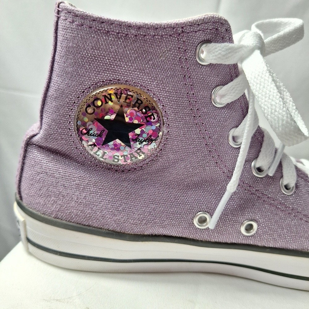 CONVERSE Chuck Taylor All Star Disco Glitter Hi-Top Sneaker Youth Sz 3 Purple - Picture 8 of 11